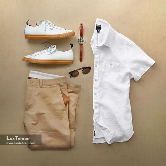 ست لباس مردانه : پیراهن سفید و ساده آستین کوتاه 