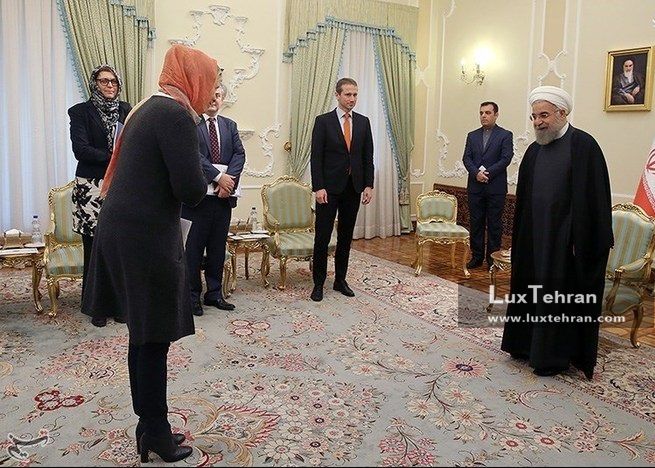 زنان سیاستمدار جهان تصویر دیدار حسن روحانی، رییس جمهور ایران با وزیر امور خارجه دانمارک در تهران