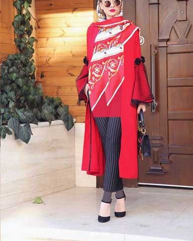 مدل دخترانه مانتو اسپرت جلو باز بلند مانتو قرمز رنگ