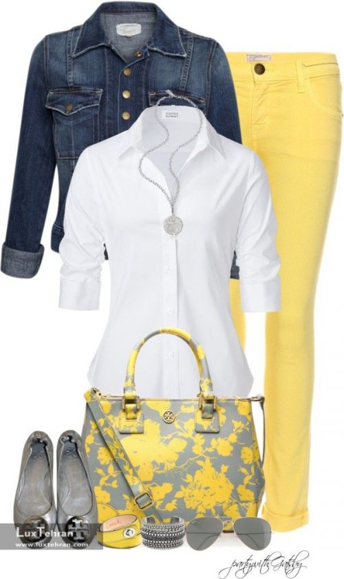 شلوار زنانه رنگی ترکیب رنگ های زرد و سفید ظاهری ملیح 