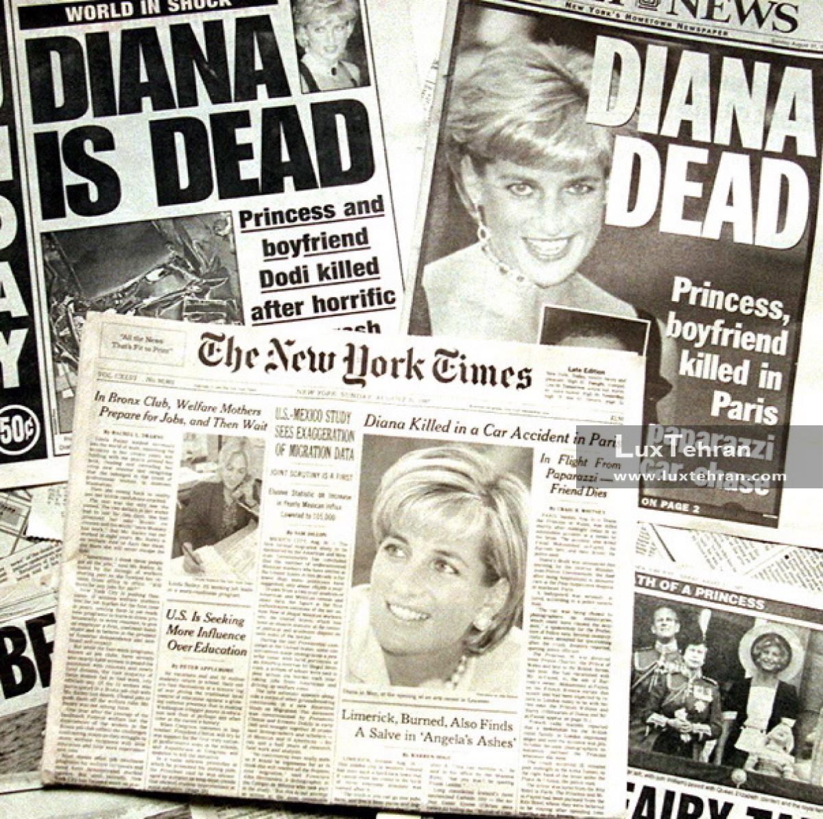 (سرتیتر رسانه های مهم جهان مانند نیویورک تایمز آمریکا در فردای روز کشته شدن پرنسس دایانا)