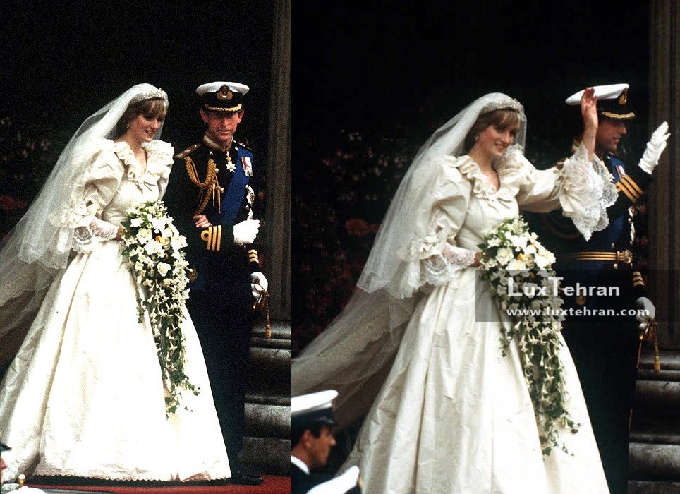 تصویری از عروسی دایانا با پرنس چارلز در ۲۹ جولای ۱۹۸۱ میلادی