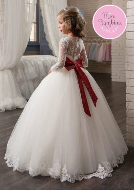 لباس عروس بچه گانه پرنسسی با کمربند قرمز