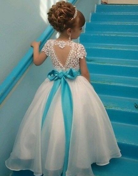 لباس عروس بچه گانه با کمربند آبی