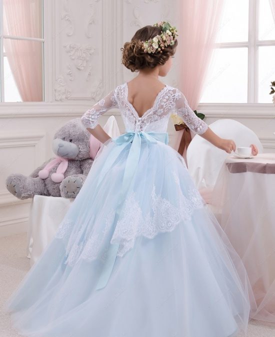 لباس عروس بچه گانه پف دار آبی