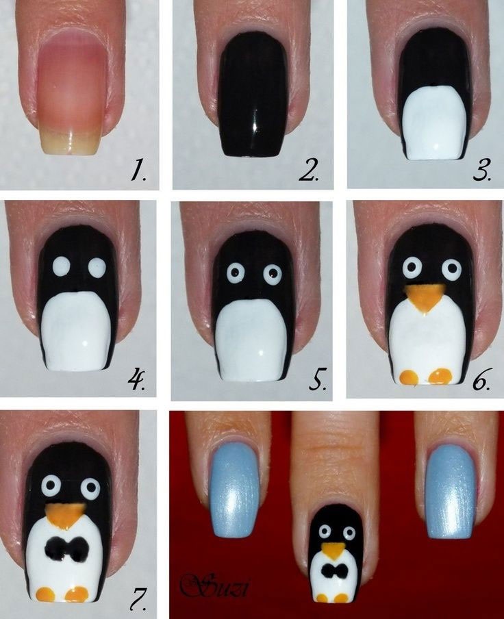 طرح پنگوئن برای طراحی ناخن