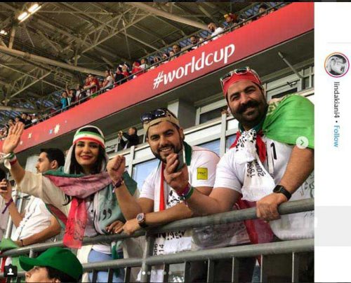  حضور لیندا کیانی در ورزشگاه بازی ایران و پرتغال در جام جهانی ۲۰۱۸ روسیه
