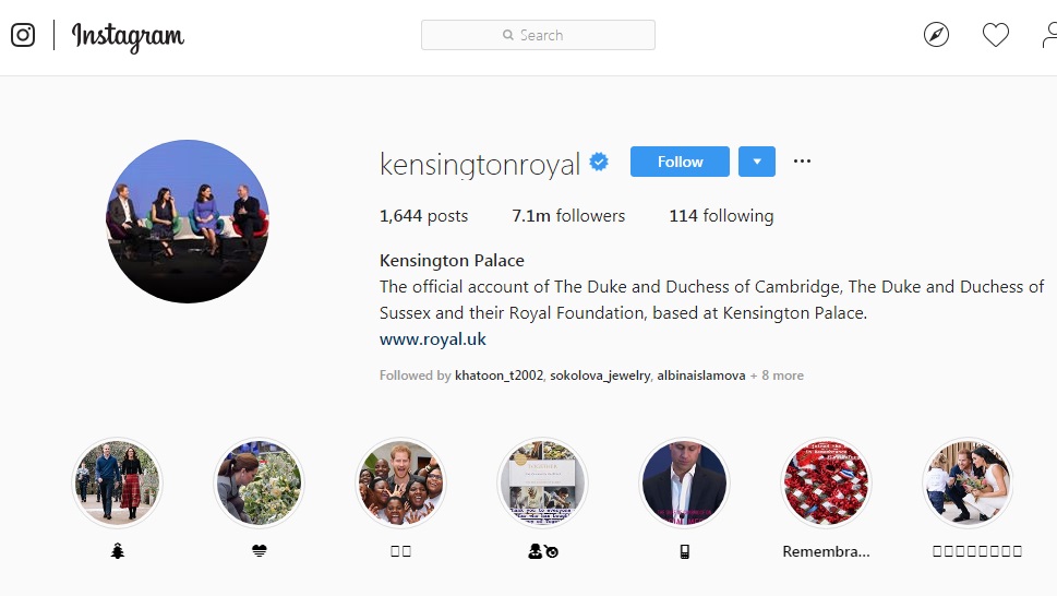 صفحه اینستاگرام رسمی کاخ کنزینگتون